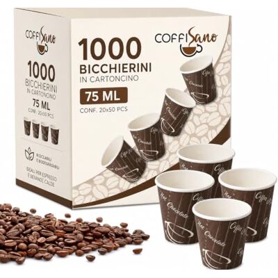 COFFISANO Lot de 1000 verres à café en papier jetables pour bureau, à emporter, bar, marron, écologique, compostables, assortis, verres jetables pour boissons chaudes, expresso, thé, chocolat, 75 ml COFFISANO Lot de 1000 verres à café en papier jetables pour bureau, à emporter, bar, marron, écologique, compostables, assortis, verres jetables pour boissons chaudes, expresso, thé, chocolat, 75 ml