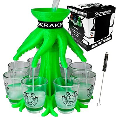 Schnapskrake ® Distributeur de boissons pour 8 personnes brille dans la lumière néon Cadeau d'anniversaire 18 ans Accessoires de fête Bar Butler Bec verseur Verseuse (vert fluo, verres Schnapskrake ® Distributeur de boissons pour 8 personnes brille dans la lumière néon Cadeau d'anniversaire 18 ans Accessoires de fête Bar Butler Bec verseur Verseuse (vert fluo, verres