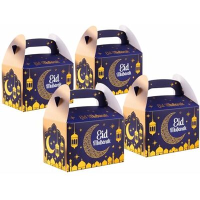 Heku Eid Mubarak Lot de 4 boîtes cadeaux pliantes, avec poignée de transport (15 x 10 x 10 cm), en carton, design festif, cadeau de finition Hotfoil Heku Eid Mubarak Lot de 4 boîtes cadeaux pliantes, avec poignée de transport (15 x 10 x 10 cm), en carton, design festif, cadeau de finition Hotfoil