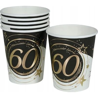 FIESTAS GUIRCA 6 verres jetables de 60 ans (240 ml) (9 cm) Décoration de table pour fêtes et événements Noir, or, blanc FIESTAS GUIRCA 6 verres jetables de 60 ans (240 ml) (9 cm) Décoration de table pour fêtes et événements Noir, or, blanc
