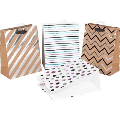 Heku Lot de 4 sacs cadeaux de qualité supérieure « Rayures et pois » avec finition Hotfoil I 23 x 18 x 10 cm I Respectueux de l'environnement et réutilisable Heku Lot de 4 sacs cadeaux de qualité supérieure « Rayures et pois » avec finition Hotfoil I 23 x 18 x 10 cm I Respectueux de l'environnement et réutilisable