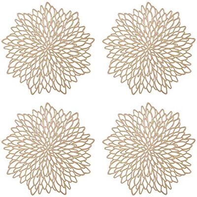 Spldsun 4 Pièces Napperon Table Or, Set Rond Évidé, Napperons Ronds Isolation Thermique Assiette, Décoration Table Spldsun 4 Pièces Napperon Table Or, Set Rond Évidé, Napperons Ronds Isolation Thermique Assiette, Décoration Table