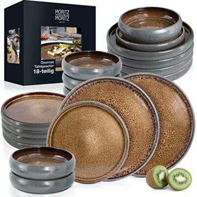 Moritz & Moritz SOLID Service de table en grès 18 pièces – Service de table pour 6 personnes composé de 6 assiettes à dîner, petites assiettes creuses Moritz & Moritz SOLID Service de table en grès 18 pièces – Service de table pour 6 personnes composé de 6 assiettes à dîner, petites assiettes creuses