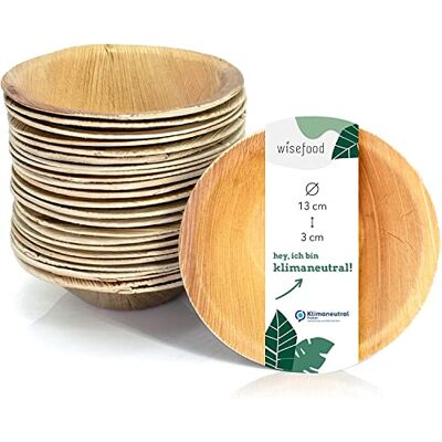 wisefood Wiseware Lot de 25 bols jetables ronds en feuille de palmier biodégradables 250 ml Ø 13 cm wisefood Wiseware Lot de 25 bols jetables ronds en feuille de palmier biodégradables 250 ml Ø 13 cm