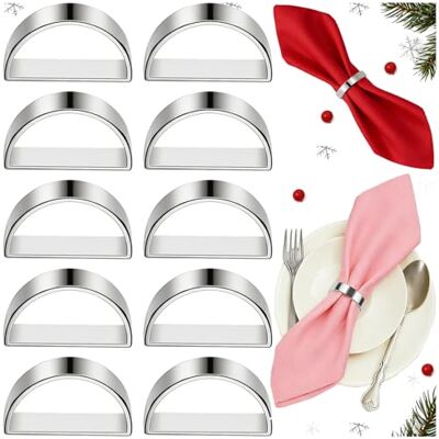 Tkxjry Lot de 10 boucles de serviette en métal argenté moderne, minimaliste, semi-circulaire, pour la maison, le mariage, les vacances et les fêtes Tkxjry Lot de 10 boucles de serviette en métal argenté moderne, minimaliste, semi-circulaire, pour la maison, le mariage, les vacances et les fêtes