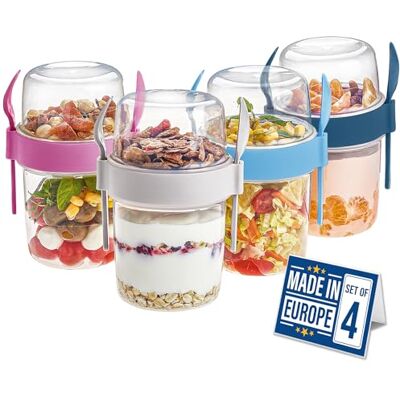 Crystalia Pots à yaourt sans BPA, cuillère et fourchette, lavables, pour petit-déjeuner, muesli à emporter, salade de fruits, couvercles Crystalia Pots à yaourt sans BPA, cuillère et fourchette, lavables, pour petit-déjeuner, muesli à emporter, salade de fruits, couvercles