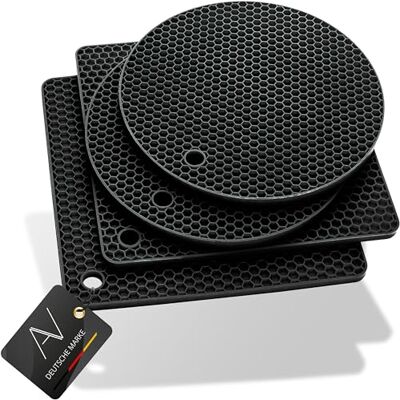 AVANA Lot de 4 dessous de plat en silicone de qualité supérieure Multifonctionnels Résistants à la chaleur Passent au lave-vaisselle Antidérapants Motif nid d'abeille (2 ronds, 2 carrés AVANA Lot de 4 dessous de plat en silicone de qualité supérieure Multifonctionnels Résistants à la chaleur Passent au lave-vaisselle Antidérapants Motif nid d'abeille (2 ronds, 2 carrés