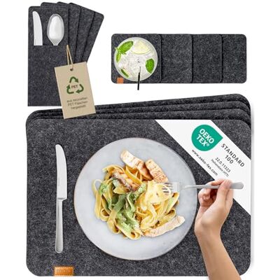 Miqio ® Set de Table Design 12 Pièces Feutre et Cuir pour 4 Personnes, Lavable, 4 Sets, 4 Dessous de Verres, 4 Pochettes Porte-Couverts (Gris Foncé Anthracite) Miqio ® Set de Table Design 12 Pièces Feutre et Cuir pour 4 Personnes, Lavable, 4 Sets, 4 Dessous de Verres, 4 Pochettes Porte-Couverts (Gris Foncé Anthracite)