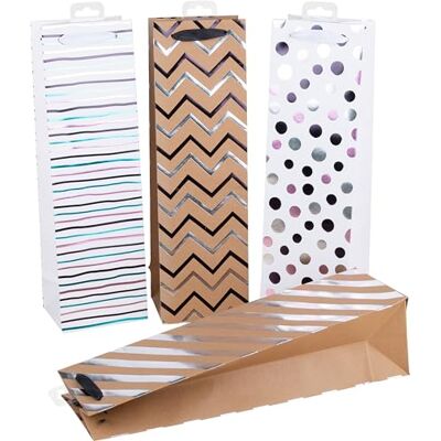Heku Lot de 4 sacs à bouteilles de qualité supérieure « Rayures et pois » avec finition Hotfoil 40 x 12 x 10 cm Idéal pour le vin et les spiritueux Respectueux de l'environnement et réutilisable Heku Lot de 4 sacs à bouteilles de qualité supérieure « Rayures et pois » avec finition Hotfoil 40 x 12 x 10 cm Idéal pour le vin et les spiritueux Respectueux de l'environnement et réutilisable