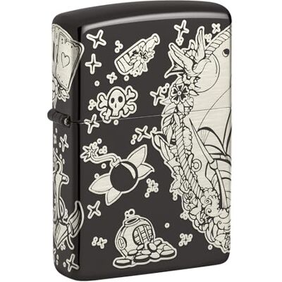 Zippo Briquet Tempête Motif Tatouage, Noir Poli, Laser 360°, Rechargeable, Réutilisable, Coupe-vent, Coffret Cadeau, Fabriqué Aux États-Unis Zippo Briquet Tempête Motif Tatouage, Noir Poli, Laser 360°, Rechargeable, Réutilisable, Coupe-vent, Coffret Cadeau, Fabriqué Aux États-Unis