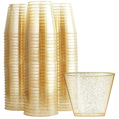 KAHEIGN Lot de 60 gobelets à dessert en plastique avec paillettes dorées, 270 ml, bols à dessert, ronds, transparents, réutilisables, pour whisky, pudding, mousse Party (7 x 8,5 cm) KAHEIGN Lot de 60 gobelets à dessert en plastique avec paillettes dorées, 270 ml, bols à dessert, ronds, transparents, réutilisables, pour whisky, pudding, mousse Party (7 x 8,5 cm)