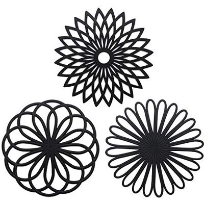 CREATESTAR Lot de 3 dessous de plat en silicone multi-usage en forme de fleur Isolation de qualité supérieure Flexible Durable Antidérapant Noir CREATESTAR Lot de 3 dessous de plat en silicone multi-usage en forme de fleur Isolation de qualité supérieure Flexible Durable Antidérapant Noir