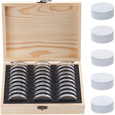 Kinsinder Lot de 30 capsules rondes en bois pour collection de pièces de monnaie Kinsinder Lot de 30 capsules rondes en bois pour collection de pièces de monnaie