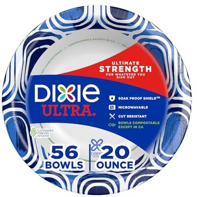 Dixie Ultra Lot de 56 bols en papier, 591 ml, indigo/blanc Dixie Ultra Lot de 56 bols en papier, 591 ml, indigo/blanc