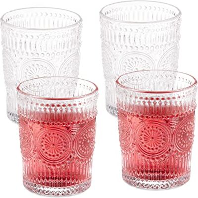 Relaxdays Lot de 4 verres à eau, 300 ml, vintage, transparents, 10 x 8 cm, passent au lave-vaisselle, verres à eau, jus de fruits, soda Relaxdays Lot de 4 verres à eau, 300 ml, vintage, transparents, 10 x 8 cm, passent au lave-vaisselle, verres à eau, jus de fruits, soda