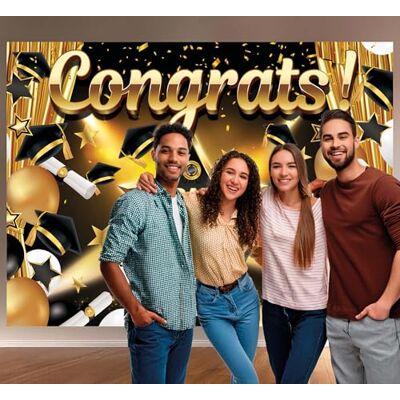FIESTAS GUIRCA Photocall diplômé or et noir (220 x 150 cm) Décoration pour fêtes du Nouvel An Idéal pour célébrations et événements de fin d'année Or et noir FIESTAS GUIRCA Photocall diplômé or et noir (220 x 150 cm) Décoration pour fêtes du Nouvel An Idéal pour célébrations et événements de fin d'année Or et noir