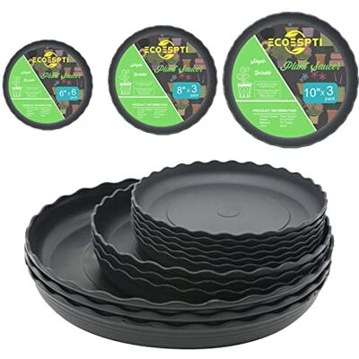 ECOESPTI Lot de 12 soucoupes pour plantes, 15,2 cm, 20,3 cm, 25,4 cm, plateau d'égouttement en plastique durable, noir rond pour jardin intérieur et extérieur ECOESPTI Lot de 12 soucoupes pour plantes, 15,2 cm, 20,3 cm, 25,4 cm, plateau d'égouttement en plastique durable, noir rond pour jardin intérieur et extérieur