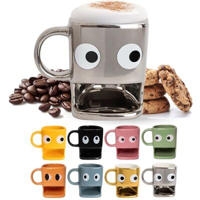 Fisura – Tasse originale à offrir "yeux" en céramique avec support à biscuits argenté. Capacité de 240 ml. Style élégant. Fisura – Tasse originale à offrir "yeux" en céramique avec support à biscuits argenté. Capacité de 240 ml. Style élégant.