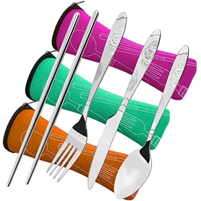 CKANDAY 3 Pack Couvert Camping, 12 pièces Voyage Couteau Cuillère Fourchettes Baguettes et 3 étui de Transport, Argenterie Vaisselle pour Pique-Nique Randonnée Table Cuisine, Rouge/Vert/Orange CKANDAY 3 Pack Couvert Camping, 12 pièces Voyage Couteau Cuillère Fourchettes Baguettes et 3 étui de Transport, Argenterie Vaisselle pour Pique-Nique Randonnée Table Cuisine, Rouge/Vert/Orange