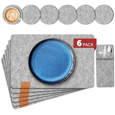shinfly Lot de 18 sets de table en feutre lavables Gris clair 44 x 31 cm Sets de table lavables avec dessous de verre et poches à couverts, résistants à la chaleur et antidérapants pour cuisine et shinfly Lot de 18 sets de table en feutre lavables Gris clair 44 x 31 cm Sets de table lavables avec dessous de verre et poches à couverts, résistants à la chaleur et antidérapants pour cuisine et