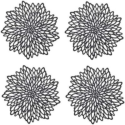 Spldsun Lot de 4 sets de table ronds noirs creux pressés pour l'isolation des assiettes plates, décoration de table Spldsun Lot de 4 sets de table ronds noirs creux pressés pour l'isolation des assiettes plates, décoration de table