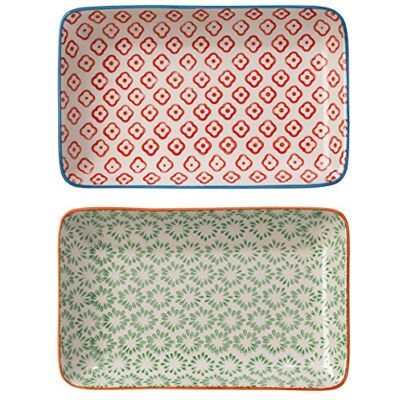 Bloomingville Emma Lot de 2 petites assiettes de service rectangulaires vintage en céramique Rouge/vert 19 x 12 cm Bloomingville Emma Lot de 2 petites assiettes de service rectangulaires vintage en céramique Rouge/vert 19 x 12 cm