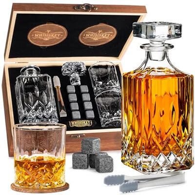 Whisiskey Whiskey Carafe à whisky Coffret carafe à whisky 700ML Coffret cadeau pour homme Cadeau fête des pères Comprend 8 pierres à whisky, un sous-verre, une pince et 2 verres à whisky Whisiskey Whiskey Carafe à whisky Coffret carafe à whisky 700ML Coffret cadeau pour homme Cadeau fête des pères Comprend 8 pierres à whisky, un sous-verre, une pince et 2 verres à whisky