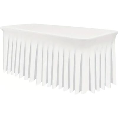 JFNKLFG Jupes de table rectangulaires en polyester, housses ajustées en polyester, nappe noire avec jupe (blanc) JFNKLFG Jupes de table rectangulaires en polyester, housses ajustées en polyester, nappe noire avec jupe (blanc)