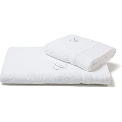 Caleffi 68219 brodé Serviette avec invité, coton, blanc, standard, 68219, Caleffi 68219 brodé Serviette avec invité, coton, blanc, standard, 68219,
