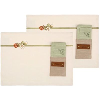 THUN Lot de 2 sets de table avec poche et serviette, 100% coton, collection Country Bloom, set de table 33 x 45 cm, serviette 40 x 40 cm THUN Lot de 2 sets de table avec poche et serviette, 100% coton, collection Country Bloom, set de table 33 x 45 cm, serviette 40 x 40 cm
