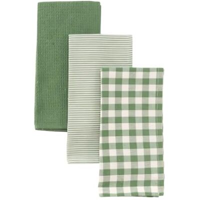 DAMDAM GO Torchon de cuisine brodé, absorbant et résistant, design élégant pour cuisine, lot de torchons doux, 50 x 50 x 0,5 cm (gris) (Vert) DAMDAM GO Torchon de cuisine brodé, absorbant et résistant, design élégant pour cuisine, lot de torchons doux, 50 x 50 x 0,5 cm (gris) (Vert)