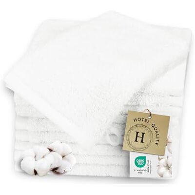 ZOLLNER Lot de 10 gants de toilette de 17 x 21 cm Particulièrement doux et absorbants Blanc Avec crochet de suspension pratique Lavable jusqu'à 95 °C Coton Qualité hôtelière ZOLLNER Lot de 10 gants de toilette de 17 x 21 cm Particulièrement doux et absorbants Blanc Avec crochet de suspension pratique Lavable jusqu'à 95 °C Coton Qualité hôtelière