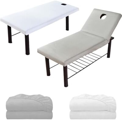 tintoke Lot de 2 housses de table de massage lavables en microfibre pour table de massage, avec trou pour le visage, table de massage élastique, pour salons de beauté, massages, tables de physiothérapie, etc. tintoke Lot de 2 housses de table de massage lavables en microfibre pour table de massage, avec trou pour le visage, table de massage élastique, pour salons de beauté, massages, tables de physiothérapie, etc.