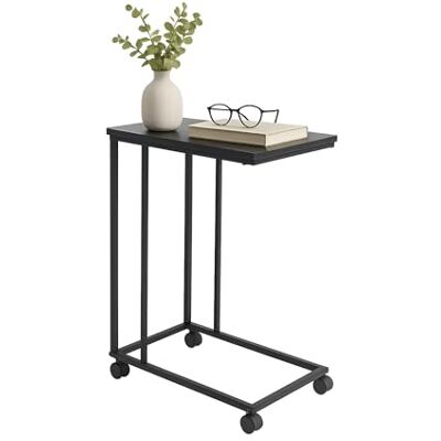 Relaxdays Table d'appoint avec roulettes, 68 x 50 x 35 cm, MDF, noire Métal, forme C, table à glisser sous le canapé Relaxdays Table d'appoint avec roulettes, 68 x 50 x 35 cm, MDF, noire Métal, forme C, table à glisser sous le canapé