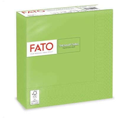 FATO , serviettes en papier jetables, idéales pour les déjeuners informels et les buffets, paquet de 50 serviettes, format 33x33, pliées en 4, 2 plis, couleur vert pomme, 100% pur papier cellulosique FATO , serviettes en papier jetables, idéales pour les déjeuners informels et les buffets, paquet de 50 serviettes, format 33x33, pliées en 4, 2 plis, couleur vert pomme, 100% pur papier cellulosique