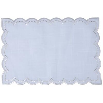 Tivoli Set de table blanc 30 x 45 cm en polyester, bord festonné argent, XMas Tivoli Set de table blanc 30 x 45 cm en polyester, bord festonné argent, XMas