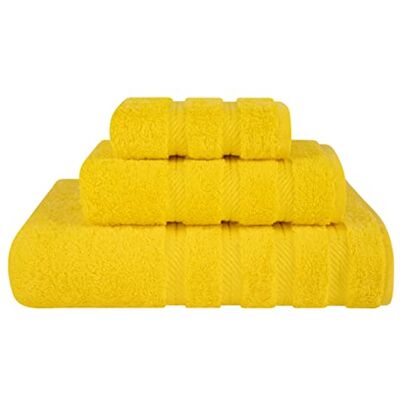 American Soft Linen Lot de 3 serviettes, 1 drap de bain, 1 essuie-mains, 1 débarbouillette, 100% coton turc, pour salle de bain, jaune American Soft Linen Lot de 3 serviettes, 1 drap de bain, 1 essuie-mains, 1 débarbouillette, 100% coton turc, pour salle de bain, jaune
