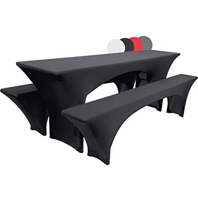 Beautissu housse stretch élastique pour table de brasserie 220x70cm noir avec 2 housses de banc 220x25cm ensemble pièces nappe extensible Victoria Beautissu housse stretch élastique pour table de brasserie 220x70cm noir avec 2 housses de banc 220x25cm ensemble pièces nappe extensible Victoria