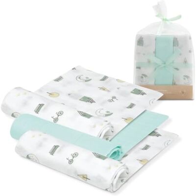 Interbaby · Pack de 3 gazes en bambou MOON menthe pour bébés· 55x70 cm · Bambou&Coton Interbaby · Pack de 3 gazes en bambou MOON menthe pour bébés· 55x70 cm · Bambou&Coton