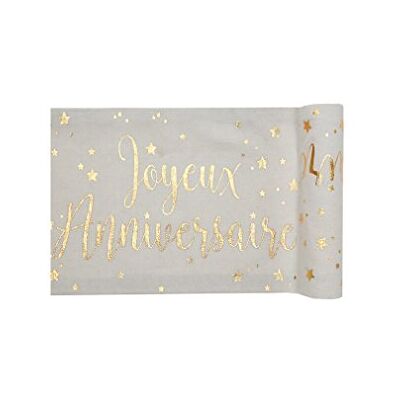 Santex Chemin de table anniversaire blanc et or (x1) REF/5668 Santex Chemin de table anniversaire blanc et or (x1) REF/5668