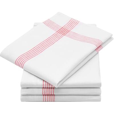 ZOLLNER Lot de 4 torchons de cuisine, 50 x 70 cm, lin, blanc/rouge ZOLLNER Lot de 4 torchons de cuisine, 50 x 70 cm, lin, blanc/rouge