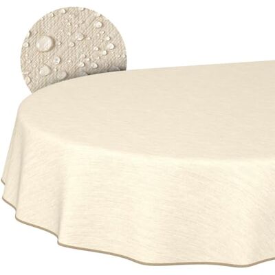 ANRO Nappe de table en toile cirée Aspect lin Facile d'entretien et imperméable Ovale 160 x 140 cm Crème avec ourlet ANRO Nappe de table en toile cirée Aspect lin Facile d'entretien et imperméable Ovale 160 x 140 cm Crème avec ourlet
