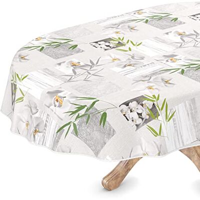 ANRO Nappe ovale en toile cirée avec ourlet, lavable, motif orchidée, spa, facile d'entretien, 140 x 240 cm ANRO Nappe ovale en toile cirée avec ourlet, lavable, motif orchidée, spa, facile d'entretien, 140 x 240 cm