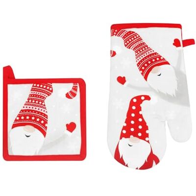 KASANOVA Set Gant de Four et Manique avec Lutins – Linge de Cuisine de Noël en Fibre, Idéal pour Plats et Moules Chauds (Blanc) KASANOVA Set Gant de Four et Manique avec Lutins – Linge de Cuisine de Noël en Fibre, Idéal pour Plats et Moules Chauds (Blanc)