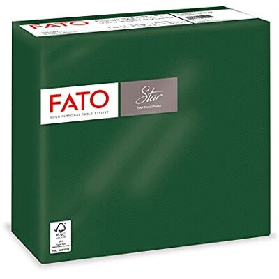 FATO Serviettes en papier jetables, douceur et moelleux, paquet de 40 serviettes, format 38x38 pliées en 4, 2 plis, couleur vert forêt, papier 100% pure cellulose, certifié FSC FATO Serviettes en papier jetables, douceur et moelleux, paquet de 40 serviettes, format 38x38 pliées en 4, 2 plis, couleur vert forêt, papier 100% pure cellulose, certifié FSC