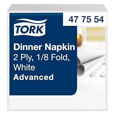 Tork Serviette Dinner blanche, pliage 1/8 2 plis, 39 cm x 39 cm, 12 x 150 serviettes, 477554 Tork Serviette Dinner blanche, pliage 1/8 2 plis, 39 cm x 39 cm, 12 x 150 serviettes, 477554