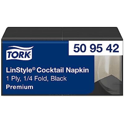 Tork LinStyle Serviette cocktail noire, Pliage 1/4, 23 cm x 23 cm, 14 x 100 serviettes, 509542 Tork LinStyle Serviette cocktail noire, Pliage 1/4, 23 cm x 23 cm, 14 x 100 serviettes, 509542