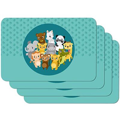 Venilia Set de table imprimé Enfants Animals bleu, Napperon pour salle à manger, Tapis de table à manger, Tapis de peinture, rectangulaire, 4 pièce, 45 x 30cm, 59110 Venilia Set de table imprimé Enfants Animals bleu, Napperon pour salle à manger, Tapis de table à manger, Tapis de peinture, rectangulaire, 4 pièce, 45 x 30cm, 59110
