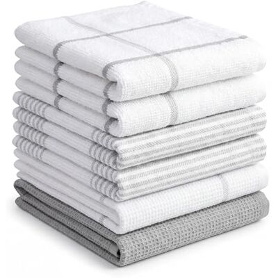 BOSKIMO Torchons de Cuisine Premium en Coton, Microfibre et Éponge Lot de 6 Chiffons de Nettoyage Blanc et Gris, 45 x 65 cm BOSKIMO Torchons de Cuisine Premium en Coton, Microfibre et Éponge Lot de 6 Chiffons de Nettoyage Blanc et Gris, 45 x 65 cm