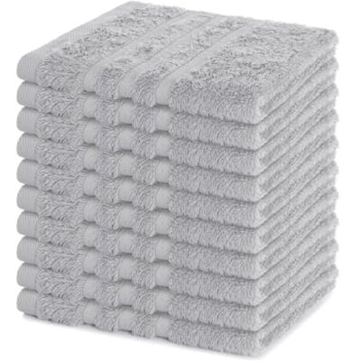 Lavea ® Lot de 10 Lavettes 30x30 cm Argent 100% Coton Éponge, Serviettes Visage et Serviettes Invité Douces et Absorbantes, Lavables pour Salle de Bain, Maison, Hôtel Lavea ® Lot de 10 Lavettes 30x30 cm Argent 100% Coton Éponge, Serviettes Visage et Serviettes Invité Douces et Absorbantes, Lavables pour Salle de Bain, Maison, Hôtel